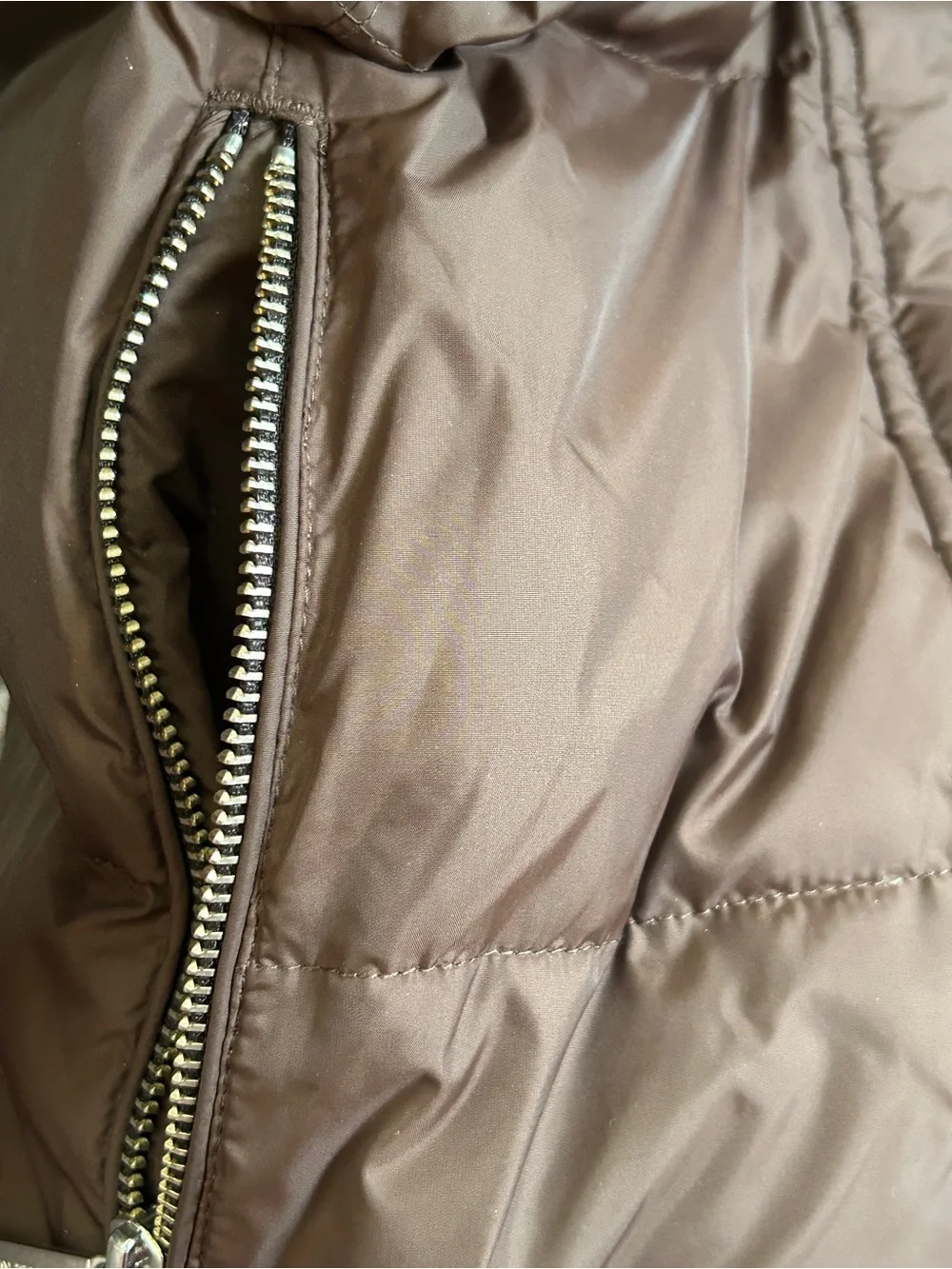 Michael Kors Dark Brown Quilted Puffer Coat with Black Collar